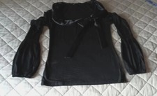 DENNY ROSE, maglietta donna, nero, colletto in raso, tg L,viscosa, elasticizzato