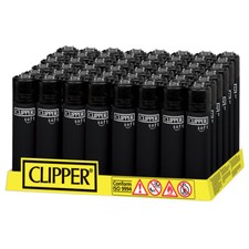 48 Accendini CLIPPER Neri LARGE BLACK SOFT Con Espositore ricaricabili