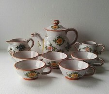 Servizio da The Tè Caffè x 5 dipinto a mano motivo florale A. Leandri Deruta B30