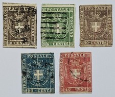 TOSCANA RARO 1860 set corto usato da 5 a 40c con sfumature. €1.700+ linea ondulata Wmk