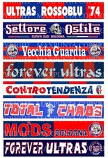 BOLOGNA 8 ADESIVI PLASTIFICATI " TIFOSI ULTRAS SUPPORTERS "  misure 3 cm x 18 cm