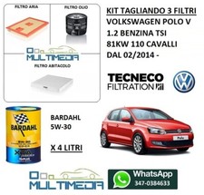 TAGLIANDO 3 FILTRI E OLIO BARDAHL 5W30 VOLKSWAGEN POLO V 1.2 TSI 81KW 110 CV