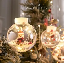 DECORAZIONI di Natale Palline Trasparenti LED Set Decorativo con Luci e Fiocchi