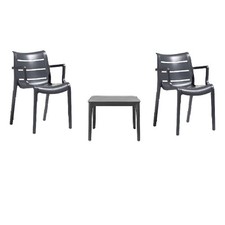 Set 3 Pezzi Giardino Terrazzo - 2 poltrone Sedie Sunset S-C-A-B Antracite + Tavo