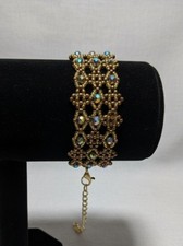 Bracciale Elegante Artigianale Stile retrò Vintage Edoardiano Bronzo Cristallo 