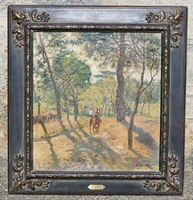 Barone Carlo Adolfo ( Napoli 1861-1936 ). "Cacciatore nel bosco" , olio su tela 