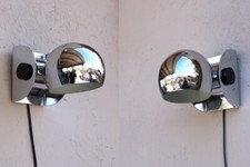 Rare TRONCONI Set of 2 Chromed Eyeball Table/Wall Lamps model TOBY Space Age 70s