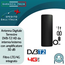 Antenna Amplificata TV Digitale Terrestre Interno Esterno UHF VHF FM 30dB LTE 4K