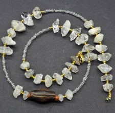 Rara collana antica pietra di quarzo trasparente naturale con perle di agata ...