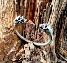 Teschio 925 Argento Massiccio Torque Bracciale Biker Viking Oath Anello Gotico