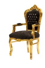 Poltrona barocco in legno di faggio Luigi XVI foglia oro velluto nero con strass