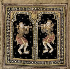 Arazzo Kalaga birmano tailandese vintage ricamato e perline doppio strumento donna