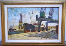NELLO GIOVANNELLI (1922-1996) - IN PORTO A LIVORNO - VECCHIO QUADRO DIPINTO OLIO