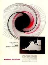 PUBBLICITA1954 OLIVETTI LEXIKON MACCHINA DA SCRIVERE MECCANICA GEOMETRIE SPIRALE