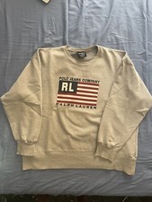 FELPA RALPH LAUREN Grigio Bandiera USA Vintage Maniche Lunghe Taglia XL, USATA