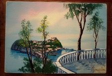 1900 M. CAGGIOLA GOUACHE RAFFIGURANTE NISIDA PRESSO NAPOLI OTTIMA QUALITA'