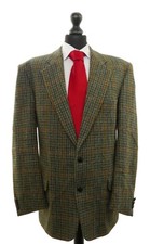 Harris Tweed Giacca 56 Verde Oliva a Quadri 2-Knopf Lederknöpfe come Nuovo