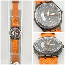 Swatch Gent Rocking GM117 1993 Vintage NOS 24h Anthracite Dial Orange Strap