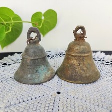 Campana Di Vacca In Bronzo Artigianale Vintage Anni '20 Decorativa 2 Pz M566