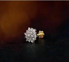Piercing naso diamante naturale a grappolo fiori perno vite posteriore oro giallo 14k