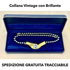 COLLANA in PERLE NERE di METALLO e ZIRCONI con CIONDOLO ORO E BRILLANTE