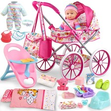 Set passeggino bambola 12,5" con 24 accessori e 2 abiti per bambina