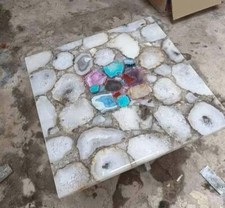Tavolo angolare quadrato in agata scrivania bar multi pietra preziosa fatto a mano art interno deco