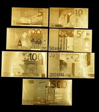 Lotto 7 BANCONOTE EURO LAMINATE IN ORO REPLICA MOLTO BELLA 