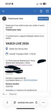 2 Biglietti Vasco Rossi Live 19/06/2026 Bari San nicola 3 Settore Non Numerato