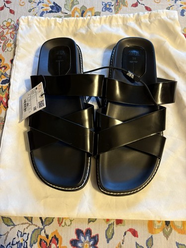 Nwt zara black - flat, sandals