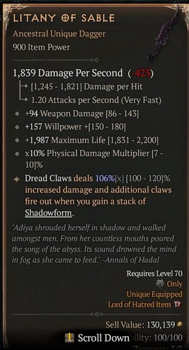 Litany sable 900 warlock - sable,