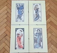 4 QUADRETTI CON STAMPE-ALPHONSE MUCHA-QUATTRO STAGIONI-PICTURES VINTAGE
