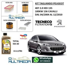 KIT TAGLIANDO FILTRI E OLIO ORIGINALE TOTAL PEUGEOT 407 2.0 HDI 135 100KW 136 CV