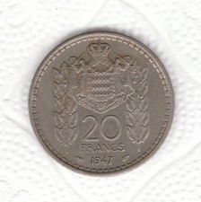 MONACO   RARA  MONETA    20    FRANCHI    1947