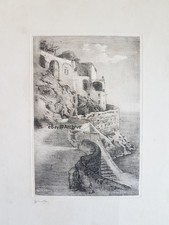 Luigi Olivetti 1928 Amalfi acquaforte folio 30 x 41 cm nota manoscritta al verso