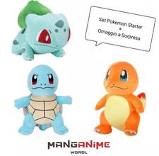 Set Pokemon Starter + Omaggio Charmender Squirtle Bulbasaur Pupazzo  Peluche