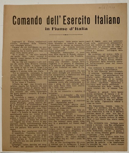 Fiume annunzio comando - fiume, g.d’annunzio