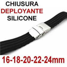MENS DEPLOYMENT CLASP SILICONE RUBBER WATCH STRAP 16-24 WATERPROOF SAFETY BUCKLE