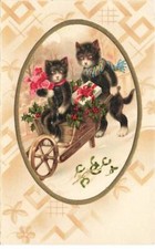 Gatti #MK43661 Deux Gatti Carriola Scamosciato Vischio Regalo Mazzolino Rosa Pit