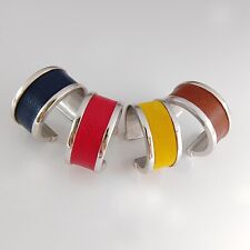 Anello Uomo Donna con Inserto in Pelle in Bronzo Rodiato Oro Bianco Regolabile