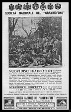 PUBBLICITA' 1915 LA VOCE DEL PADRONE GRAMMOFONO DISCHI INNI PATRIA WW1 SOLDATI