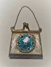 VINTAGE RARA BORSETTA PORTA PILLOLE IN ARGENTO INCISO E MURRINA