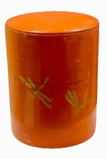 🗃️🪭 LATTA DA TÈ GIAPPONESE VINTAGE | Lacca arancione 3” | Libellule dorate dipinte a mano