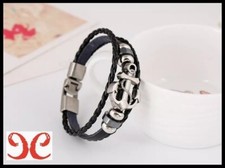 BRACCIALE UNISEX CINTURINO CUOIO E PLACCHETTA ACCIAIO CON ANCORA