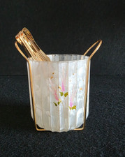 Vintage Porta Ghiaccio in Vetro Satinato con Decorazioni Floreali