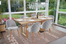 Set 6 sedie sala da pranzo HWC-D53, sedia poltrona, retrò, velluto, grigio chiaro