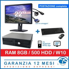 POSTAZIONE PC COMPUTER FISSO DESKTOP POTENTE 8GB RAM MONITOR 22'' HD VGA BUNDLE