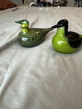 Statuina uccellino in vetro Oiva Toikka colombe/uccellini verdi e blu.