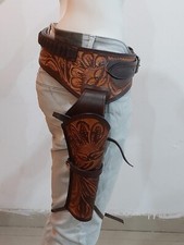 Western Gun Fondina Cintura Pelle Revolver Pistola Lavorata .22 .35/357 .44/45 Cal