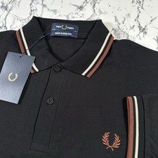 Polo uomo FRED PERRY nera ristampe doppia punta TAGLIA 42" M12 T24 Inghilterra